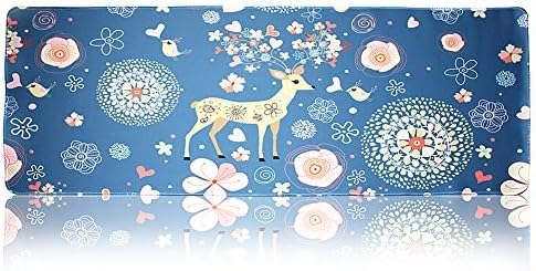 Nongmen Large Mouse Pad Gaming &amp; Desk Keyboard Mat Size Mouse Pad Extended Gaming Mouse Mat with Stitched Edges+ Non-slip Rubber Base for Laptop Computer Mouse Keyboard- Blue elk