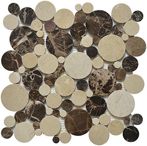 Marble Mosaic Tile, "Bolle Collection", MM 9103 - Emperador Dark, Mixed Rounds, 11"X11", Polished (Box of 5 Sheets)