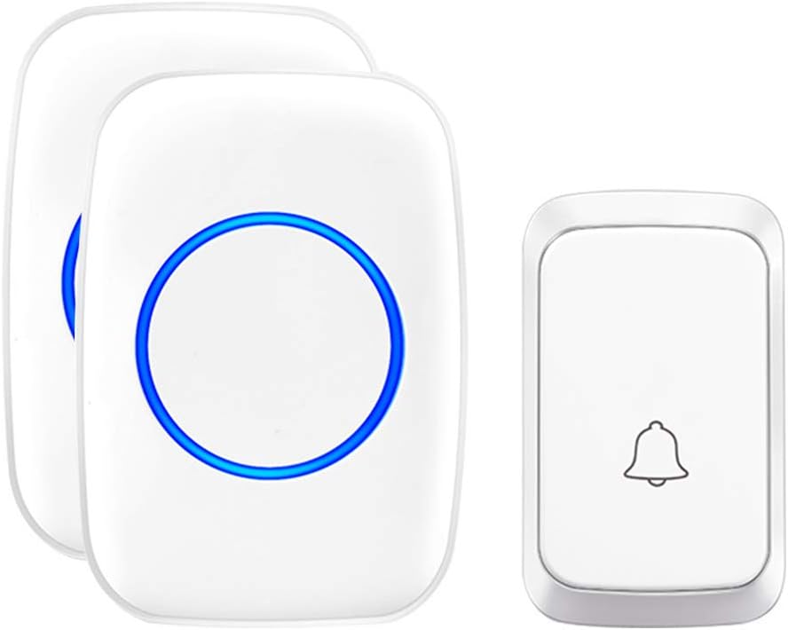 Wireless Doorbell, 1 Remote Button and 2 Plug-in Receivers Operating at over 1000-feet Range with Over 58 Chimes, No Batteries Required for Receivers (2x Chimes 1x Button, White)