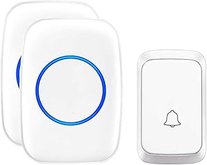 Wireless Doorbell, 1 Remote Button and 2 Plug-in Receivers Operating at over 1000-feet Range with Over 58 Chimes, No Batteries Required for Receivers (2x Chimes 1x Button, White)