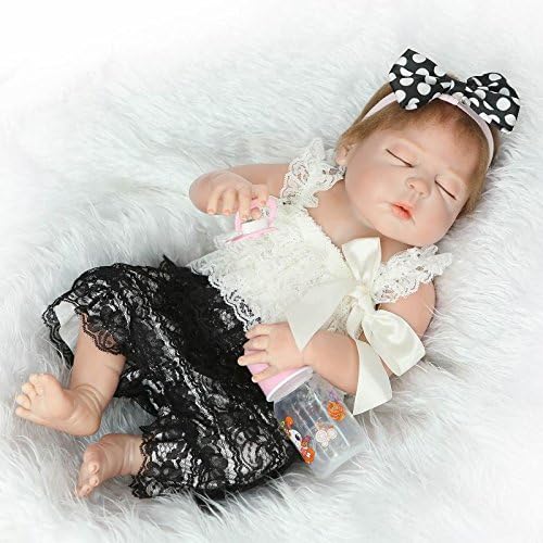 NKOL Reborn Baby Girl Dolls Lifelike Full Silicone Body Newborn Toy Magnetic Mouth Black Dress, 23inch Weighted Baby