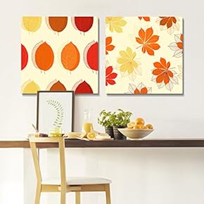 2 Panel Square Canvas Wall Art - Leaf Patterns on Light Yellow Background - Giclee Print Gallery Wrap Modern Home Art Ready to Hang - 12"x12" x 2 Panels