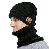 xinmaous Bluetooth Headphone Beanie Hat, Scarf Set-V4.2 Stereo Wireless Smart Music Headset Knit Cap, Winter for Men Women Girls Guys Teens, Black/Gray