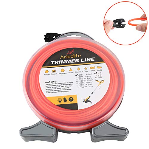 Anleolife 1-Pound Commercial Square .065-Inch-by-960-ft String Trimmer Line Donut,with Bonus Line Cutter, Orange