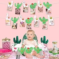 K KUMEED llama cactus Photo Banner, 1st Birthday Baby Photo Banner for Newborn to 12 Months, First Birthday High Chair Banner Baby Shower Kids Birthday Party Decor Fiesta Party Decorations