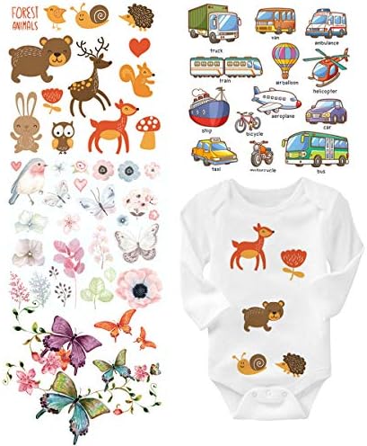 ARTEM 4 Set Baby Iron On Patch Heat Transfer Patches with Lovely Cartoon Animal Bird Flowers Butterfly Car Design for…