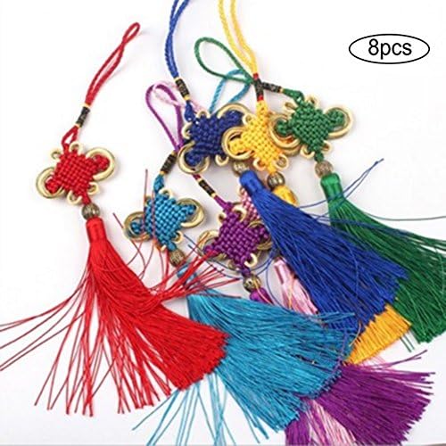 8pcs Silky Handmade 9.5inch Long Soft Tassels Chinese Knots for Wealth and Good Fortune for Home or Office or Car Hanging Decoration