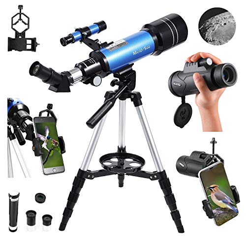 MaxUSee 70mm Refractor Telescope with Adjustable Tripod for Kids Adults & Beginners + Portable 10X42 HD Monocular Bak4 Prism FMC Lens, Travel Scope with Backpack and Phone Adapter - Thumbnail 7