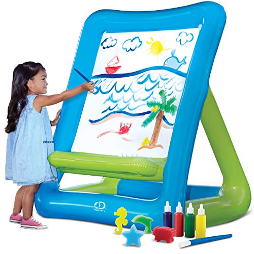 Discovery Kids Inflatable Art Easel with Paint for Young Artists, Sponge Stamps and Brush, Easy Clean/Washable Painting Set, Indoor/Outdoor, Arts and Crafts Station for Birthday Party, 50