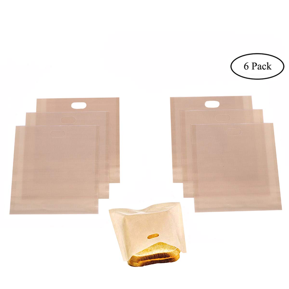 Homezal 6 Pack Non Stick Reusable Toaster Bags, 2 Different Sizes, Gluten Free, FDA Approved, Perfect for Sandwiches Pastries Pizza Slices Chicken Nuggets and More