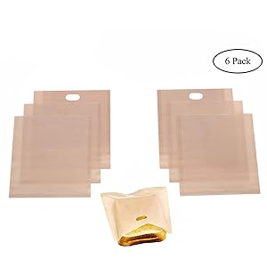 Homezal 6 Pack Non Stick Reusable Toaster Bags, 2 Different Sizes, Gluten Free, FDA Approved, Perfect for Sandwiches Pastries Pizza Slices Chicken Nuggets and More