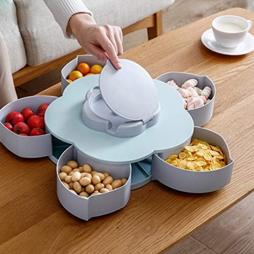 MSOO Creative Flower Candy Box Plum Blossom Rotating Fruit Bowl With Mobile Phone Holder Dried Fruit Box (Blue)