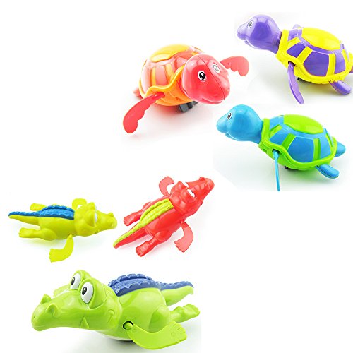 6 Pcs Floating Wind-up Bath Water Toys for Kids and Toddlers, Sea Animal Bath Toy Turtle Hippo Crocodile Hippocampus Fish, Bathtub Playset Clockwork Play Toy Kid Educational Water Toys