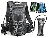 Hydration Backpack With 2.0L TPU Leak Proof Water Bladder- 600D Polyester -Adjustable Padded Shoulder, Chest & Waist Straps- Silicon Bite Tip & Shut Off Valve- (Grey)