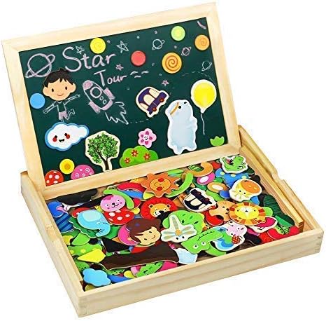 TONZE Wooden Jigsaw Puzzles Magnetic Drawing Board Game-Wooden Magnetic Letters Numbers Animals Puzzle Toys Gifts for 3 4 5 Year Olds Girls Boys-Birthday Christmas Halloween Easter Gifts for Kids
