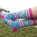 ChalkTalkSPORTS Athletic Half Cushioned Lacrosse Crew Socks | Mid Calf | Aztec Girls Lacrosse Design | Neon Blue