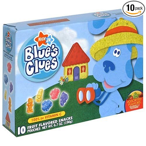 a box of Kellogg's Blue's Clues Fruit Flavored Snacks