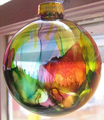 Christmas Ornament Alcohol Ink Stained Glass Globe Multi-Color Colorful Handmade Gold Cap