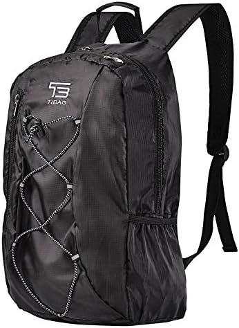 TIBAG 30L/35L Water Resistant Lightweight Packable Foldable Hiking Camping Daypack Backpack (25L, BLACK)