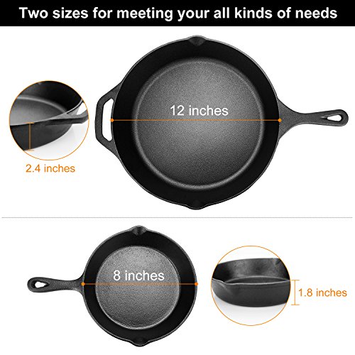 Cast Iron Skillet Set,IEOKE 2 Pieces Pre-seasoned Pan 8-Inch and 12.5 Inch Stovetop Oven Cookware Set Heavy Duty Kitchen Pot - Thumbnail 2