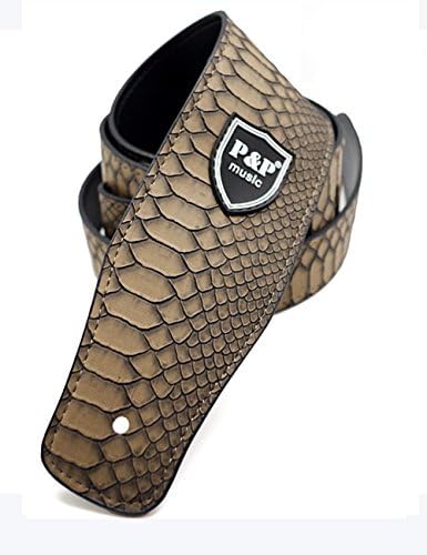 Adjustable Guitar strap - Snakeskin Texture Leather Strap for Electric Acoustic Guitar Bass (Brown)