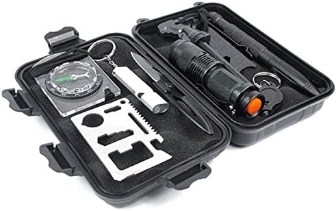 LingSY Emergency Survival Kit 10 in 1, Outdoor Survival Tools with Fire Starter Flashlight Tactical Pen Whistle Knife, Professional Survival Gear Kit for Camping Hiking Hunting