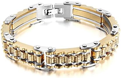 SumBonum Jewelry Mens Stainless Steel Bracelet, Bicycle Gear Links, Golden Silver,8.5"