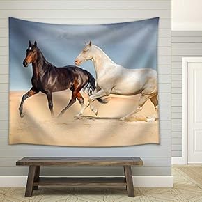 Horses in Mountain Valley. Beautiful Natural Landscaoe - Fabric Wall Tapestry Home Decor - 51x60 inches