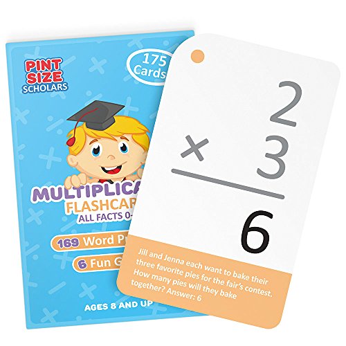 Self-Checking Multiplication Flashcards with Word Problems, All Facts 0-12 by Pint-Size Scholars