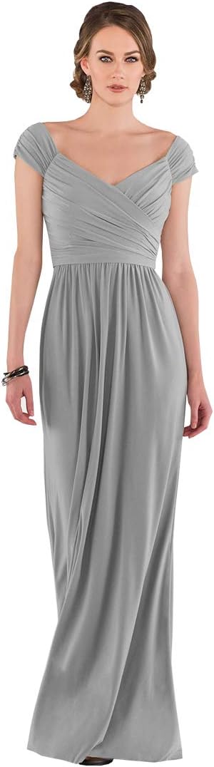 Yilisclothing Women's Off The Shoulder Chiffon Bridesmaid Dress Ruffled Sleeves A-line Long Formal Evening Gowns