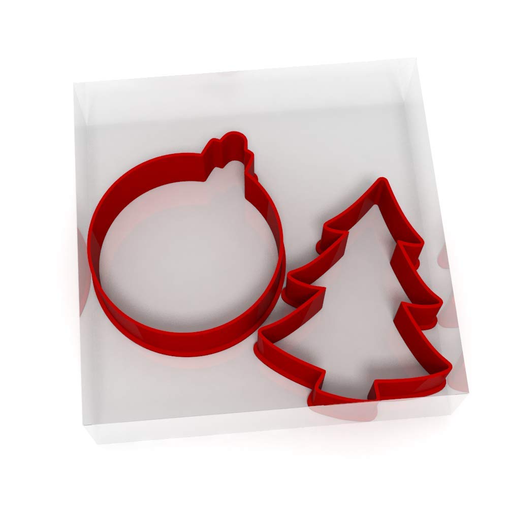 Custom CuttersChristmas Shape Cookie Cutter Bauble Tree | Set of 4 Plastic Cutters for Baking, Fondant, Clay, Pastry, Icing, Jewellery (5CM + 8CM)