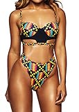 Sisiyer Women's African Geometric Print Cut Out High Waist 2PCS Bikini Swimsuit