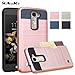 LG Escape 3 Case, LG Phoenix 2 Case, AnoKe [Credit Card Slots Holder][Not Wallet] Hard silicone Rubber Hybrid Armor Shockproof Protective Holster Cover Case for LG K8 - KLS Rose Gold