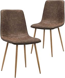 CangLong Dining Kitchen Fabric Cushion Seat Back, Modern Mid Century Living Room Side Chairs with Metal Legs, Set of 2, Brown