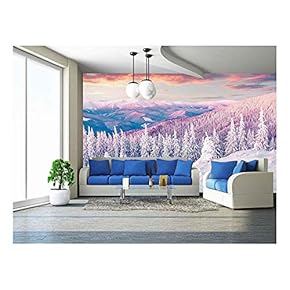 Colorful Winter Sunrise in The Carpathian Mountains. Gorgany Ridge, Ukraine, Europe. Instagram Toning. - Removable Wall Mural | Self-Adhesive Large Wallpaper - 66x96 inches