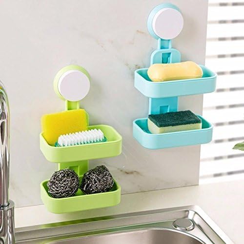 Orpio Plastic Double Layer Strong Suction Wall Vacuum Holder and Drain Tray Soap Box Kitchen Tools (Multicolour, VYDOUBLESOAP2) - 1 Piece