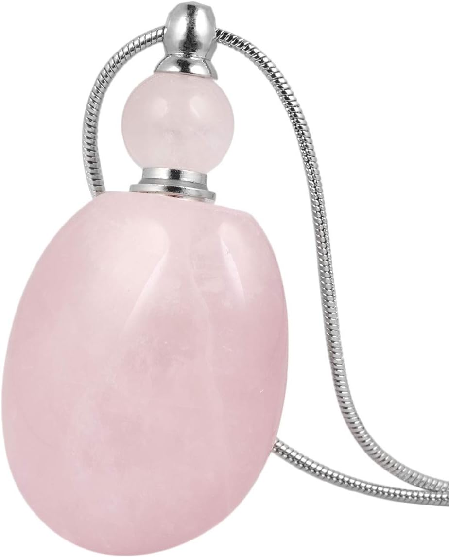 Nupuyai Essential Oil Diffuser Aromatherapy Necklace, Irregular Oval Healing Crystal Stone Perfume Pendant with Long Chain, 70cm Rose Quartz