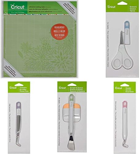 Cricut Set of 5 | 12x12 Cutting Mats, Tweezers, Weeder, Micro-tip scissors, Spatula &amp; Scraper