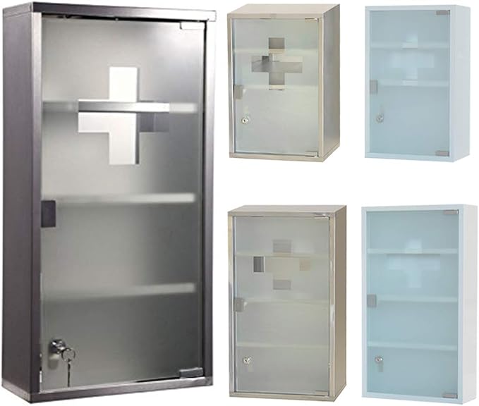 HS-Lighting Botiquín de acero inoxidable con cerradura para botiquín de