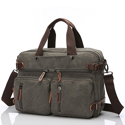 HIKA Vintage 3-Way Convertible Briefcase Laptop Backpack Messenger Bag Hybrid Backpack (Vintage Grey)