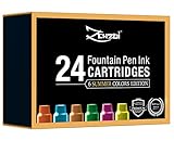 Fountain Pen Ink Refill Cartridges 24 Ink Cartridges (Summer Colors) Red Blue Brown Green Purple Yellow - For Executive Writing Signature Calligraphy Pens Set Standard International Size