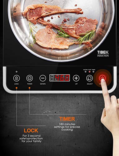 Portable Induction Cooktop, 1800W Countertop Burner Cooker with 15 Temperature Power, 180 Minutes Timer, 3 Safety Lock, Wear Resistance (Security,ETL Approved)