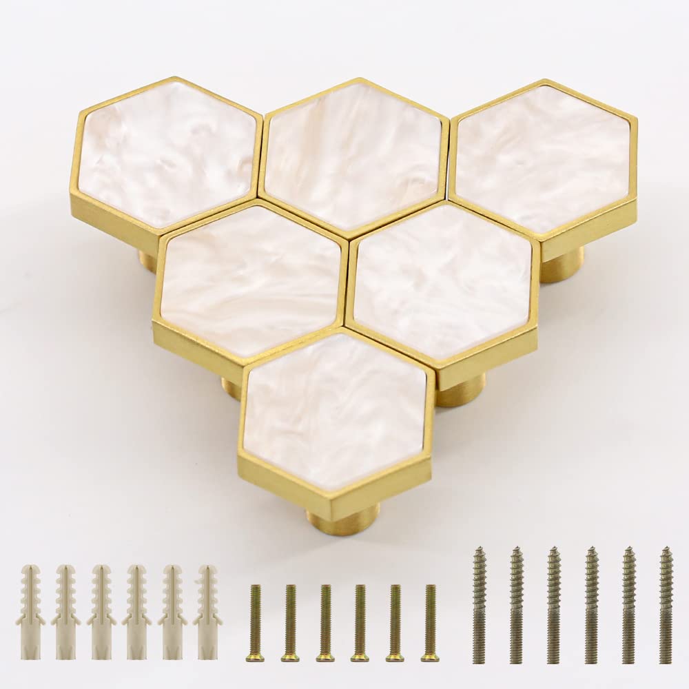 EVERGD 25mm Pure Copper Handle Shell Brass Gold Wardrobe Kitchen Cabinet Door Knobs Drawer Cupboard Hardware Pull Handle Clothes Coat Hook Modern Simple (White, 6)