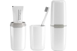 HyJeryty White Plastic Travel Toothbrush Holder Case with Cover, Portable Travel Toothbrush Cup, Storage Container for School Camping Business Trip Bathroom