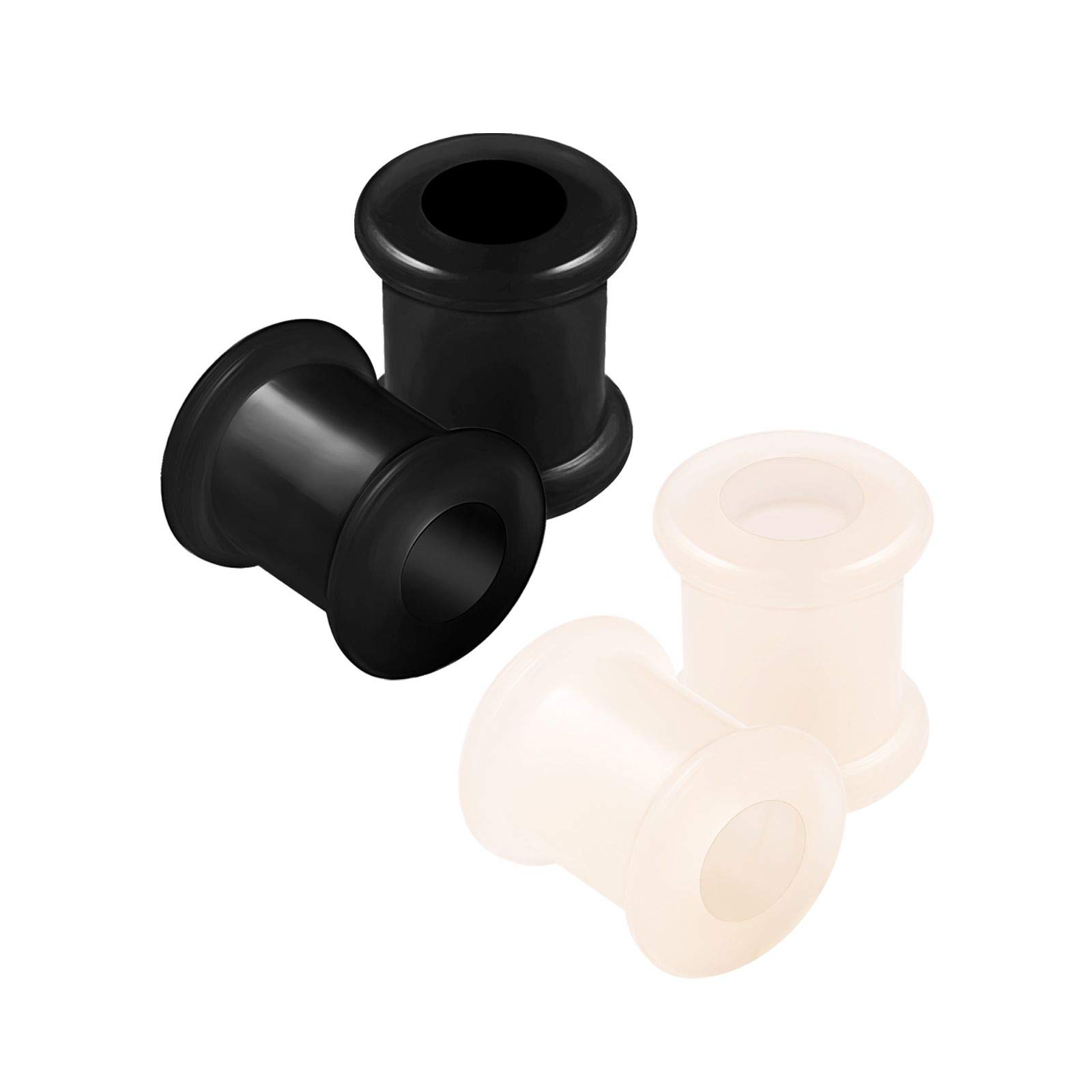 KJM FASHION 4PCS Silicone Skin 0g 8mm Double Flared Saddle Black Stretcher Ear Tunnel Gauge Plug Earring Lobe Piercing Jewellery 2771
