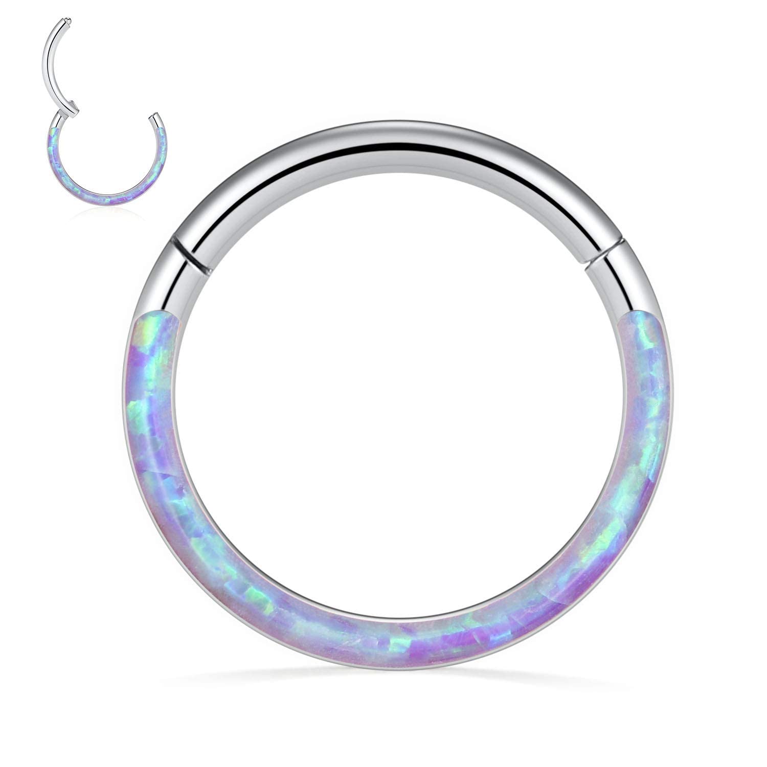 hengkaixuan 16G opal Nose Rings Septum Clicker 316L Surgical Steel Segment Helix Cartilage Earrings Hoop Daith Piercing Jewellery
