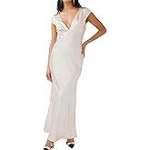 Halfisland Womens Summer Satin V Neck Cap Sleeve Backless Maxi Dress Elegant Twist Cut Out Midi Dresses Wedding Guest