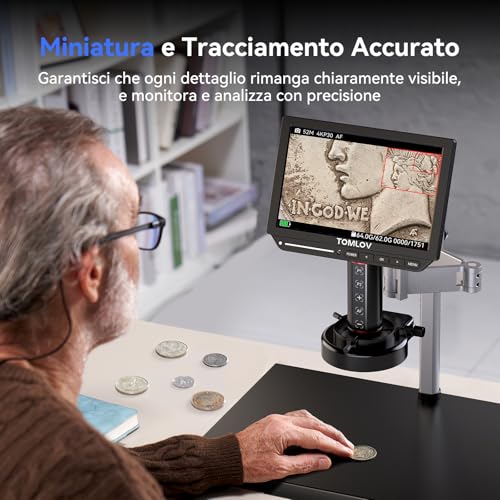 TOMLOV TM4K-AF Max Digital Microscope Autofocus 4K 2000X, 10.1" IPS Screen with Rotating Arm, 52MP HDMI Coin Welding Camera with Ring Light, Compatible PC/TV, 64GB