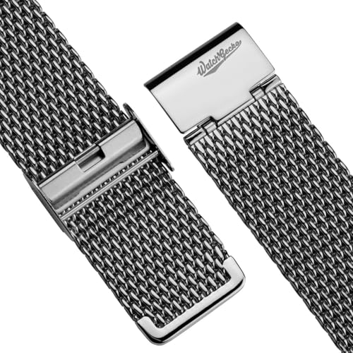 WatchGecko Classic Mesh Watch Strap, Polished or Satin Brushed Finish, 18-22mm. Men's Replacement Stainless Steel Band. Quick Release Spring Bars for Easy Changes
