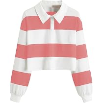 SweatyRocks Women's Long Sleeve T-Shirt Button Front Striped Polo ...